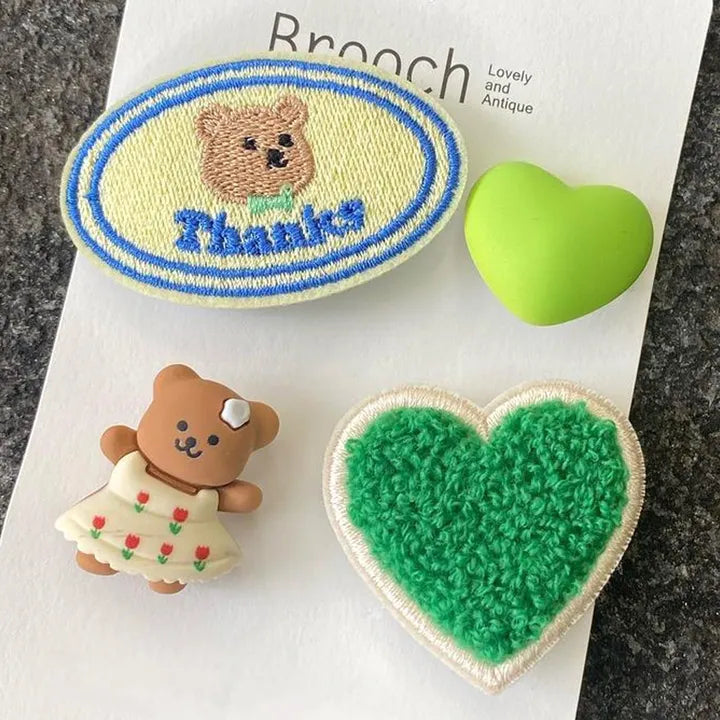 Bear brooch set of 4 character badge