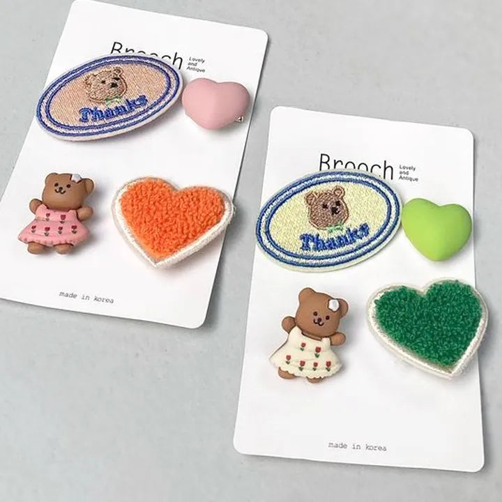 Bear brooch set of 4 character badge